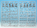 Set of model figure parts on a blue background