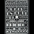 Plastic model kit parts on a black background