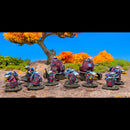 Assembled and painted Fidwog miniatures in a foresty background.