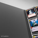 Card holder with trading cards featuring characters from a popular franchise on a gray background.