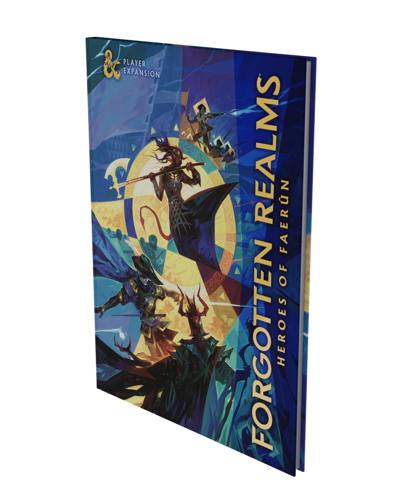 Book titled 'Forgotten Realms: Heroes of Faerun' with fantasy-themed cover on a white background
