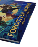 Book titled 'Forgotten Realms: Heroes of Faerun' with colorful cover design on a white background
