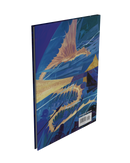 Notebook with a blue and gold abstract design on the cover