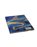 Notebook with a colorful design on the cover on a white background