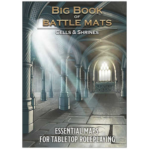 Book cover of 'Big Book of Battle Mats: Cells & Shrines' with a cathedral setting.