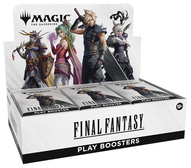 Box of 'Final Fantasy' play boosters featuring characters from 'Magic: The Gathering'.