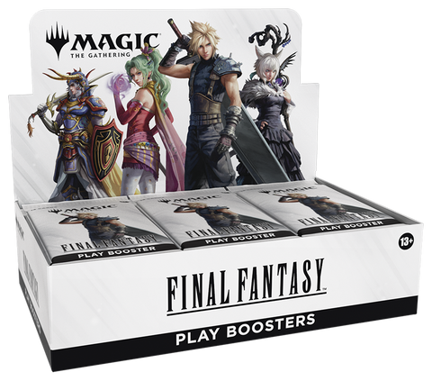 Box of 'Final Fantasy' play boosters featuring characters from 'Magic: The Gathering'.