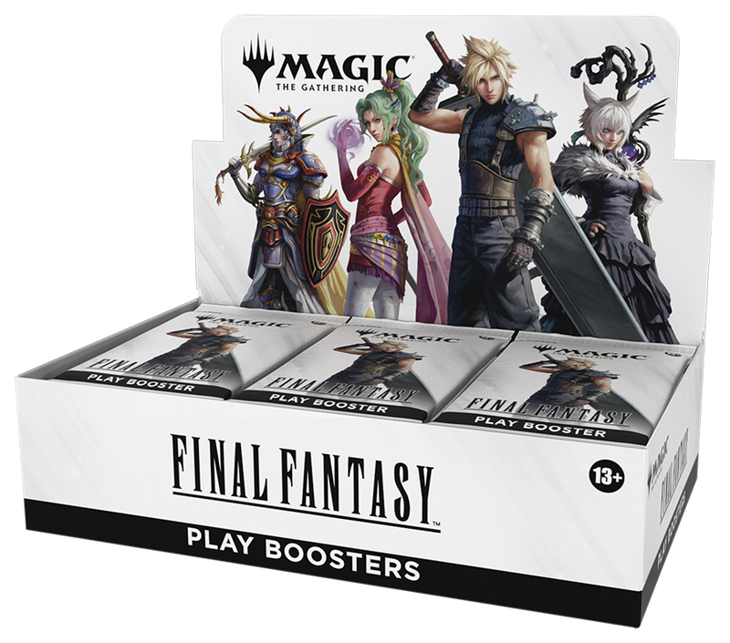 Box of 'Final Fantasy' play boosters with character images on a white background