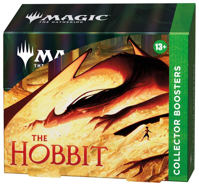 Magic: The Gathering The Hobbit Collector Booster Box packaging featuring Middle-earth themed artwork.