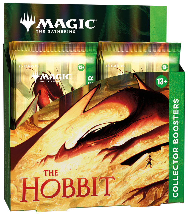Magic: The Gathering The Hobbit Collector Booster Box packaging featuring Middle-earth themed artwork.