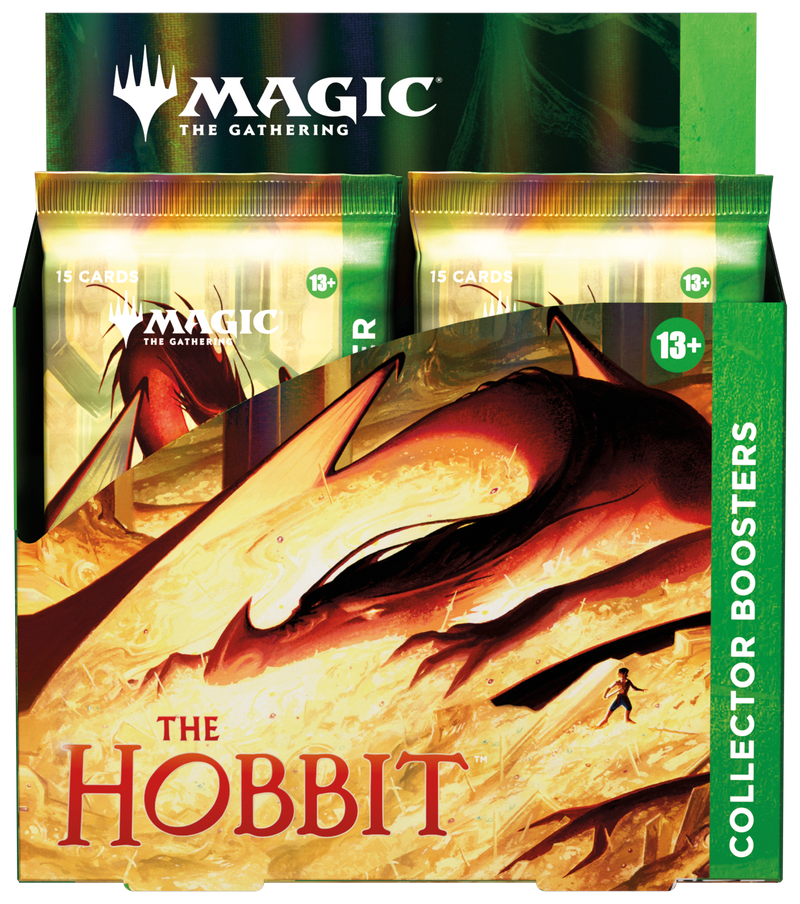 Magic: The Gathering The Hobbit Collector Booster Box packaging featuring Middle-earth themed artwork.