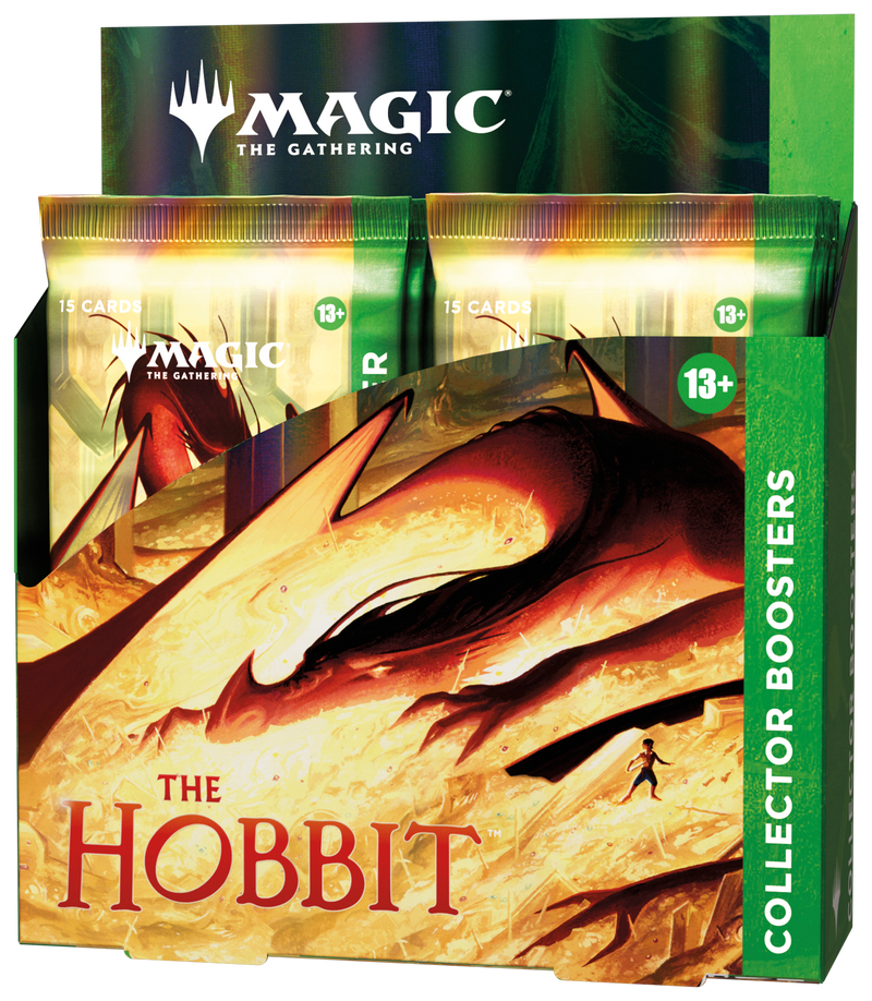 Magic: The Gathering The Hobbit Collector Booster Box packaging featuring Middle-earth themed artwork.