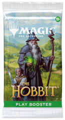 Play booster pack for 'Magic: The Gathering' featuring 'The Hobbit' theme with characters and landscape illustration.