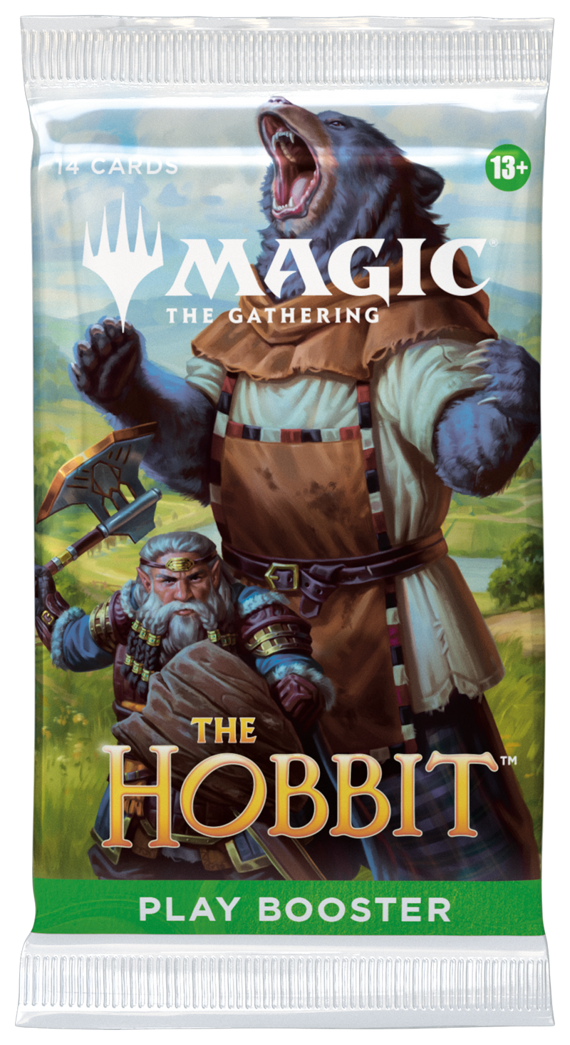 MAGIC THE GATHERING play booster pack featuring 'The Hobbit' theme with fantasy characters on a white background.