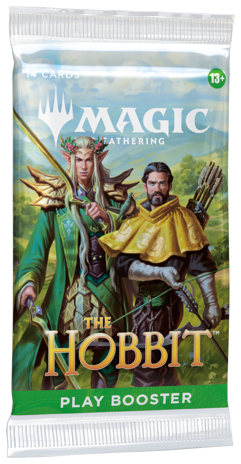 Magic: The Gathering 'The Hobbit' play booster pack with two characters on a scenic background.