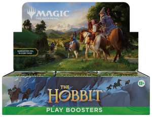 Magic: The Gathering The Hobbit Play Booster Box packaging featuring Middle-earth themed artwork.