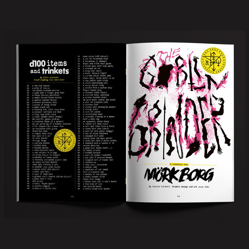 Open book showing a black and white illustration on the left and a colorful design on the right.