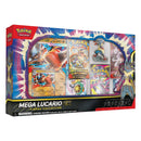 Pokémon Mega Lucario EX Figure Collection packaging with cards and toys on a white background