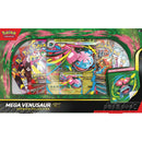 Pokémon Mega Venusaur EX Premium Collection packaging with trading cards and accessories.