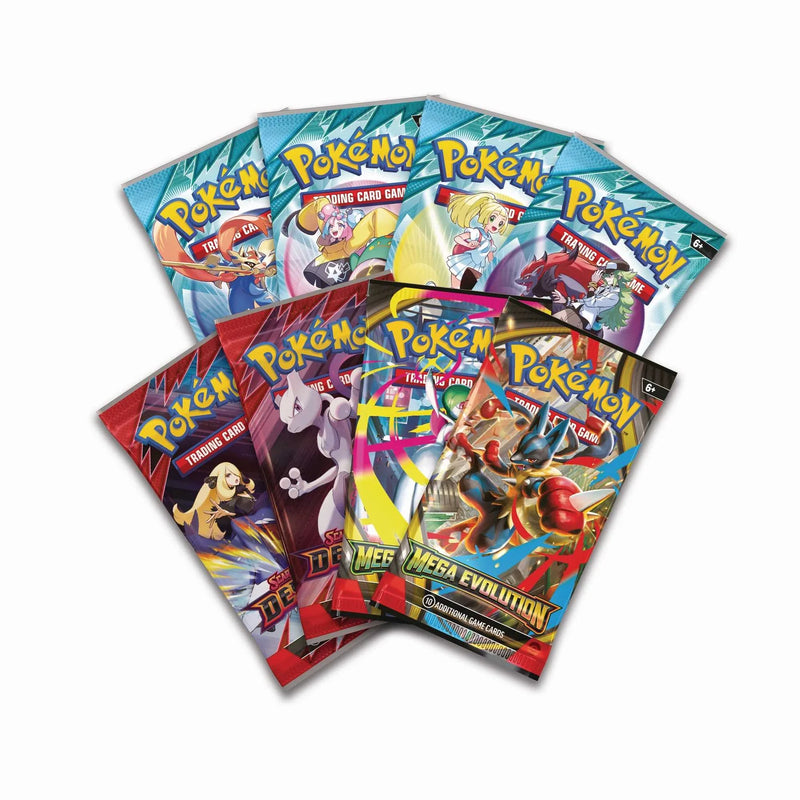 Collection of Pokémon trading card game packs on a white background