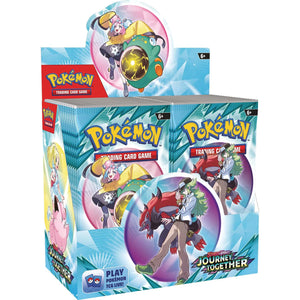 Pokémon Journey Together Booster Box packaging featuring multiple booster packs and set artwork.