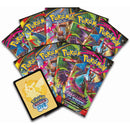 Collection of colorful Pokémon trading card packs on a white background