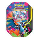 Pokémon Mega Charizard X ex Tin packaging featuring Charizard artwork.