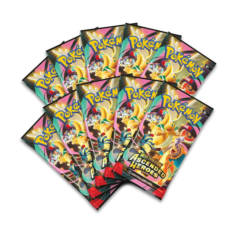 Multiple packs of Pokemon trading cards on a white background