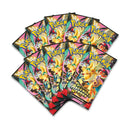 Multiple packs of Pokemon trading cards on a white background