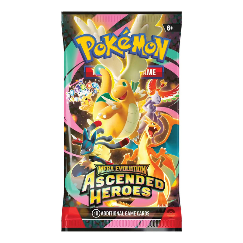 Packaging of the Pokemon Ascended Heroes Booster Pack on a white background.