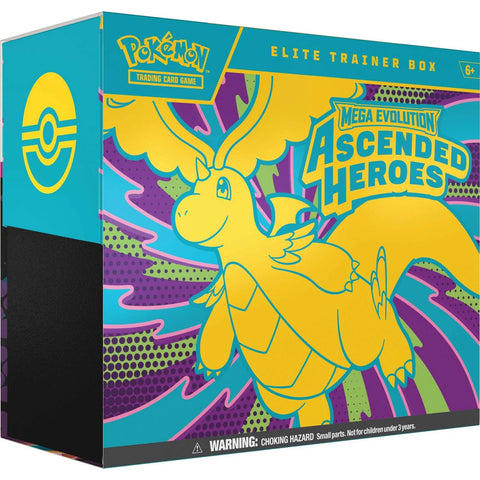 Pokémon Ascended Heroes Elite Trainer Box packaging with themed artwork.