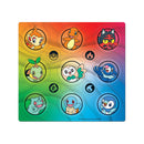 Colorful display of various cartoon characters on a gradient background