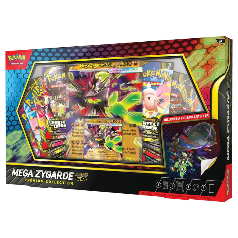 Pokémon Mega Zygarde EX Premium Collection packaging with card images on a white background