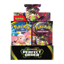 Pokémon Perfect Order Booster Box packaging with multiple booster packs and set artwork.