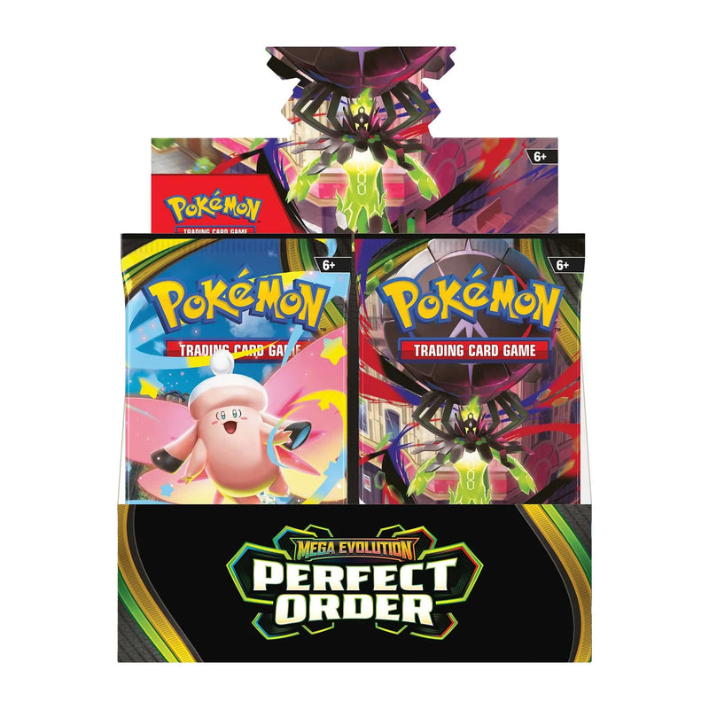 Pokémon Perfect Order Booster Box packaging with multiple booster packs and set artwork.