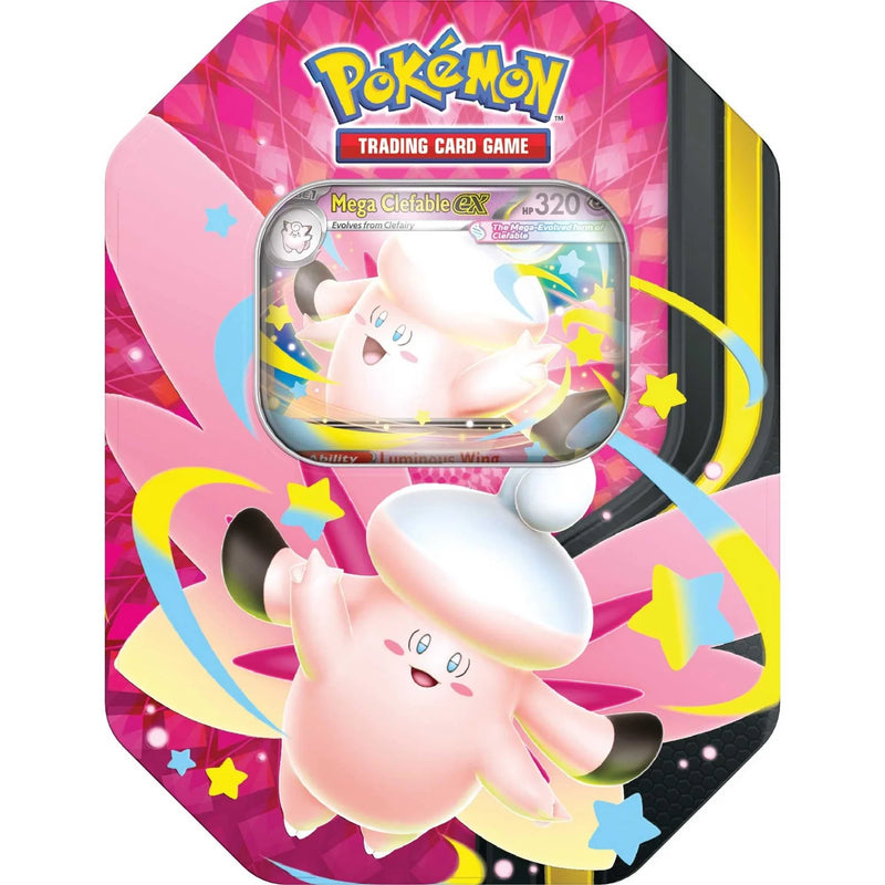 Pokémon trading card game packaging with a pink creature illustration on a colorful background