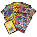 Collection of colorful Pokémon trading card packs on a white background
