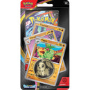Pokémon trading card game pack with cards and a coin on a white background