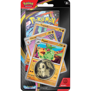 Pokémon trading card game pack with cards and a coin on a white background