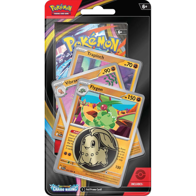 Pokémon trading card game pack with cards and a coin on a white background