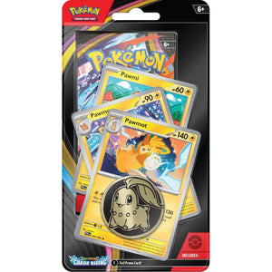 Pokémon trading card game pack with cards and a promo card on a white background