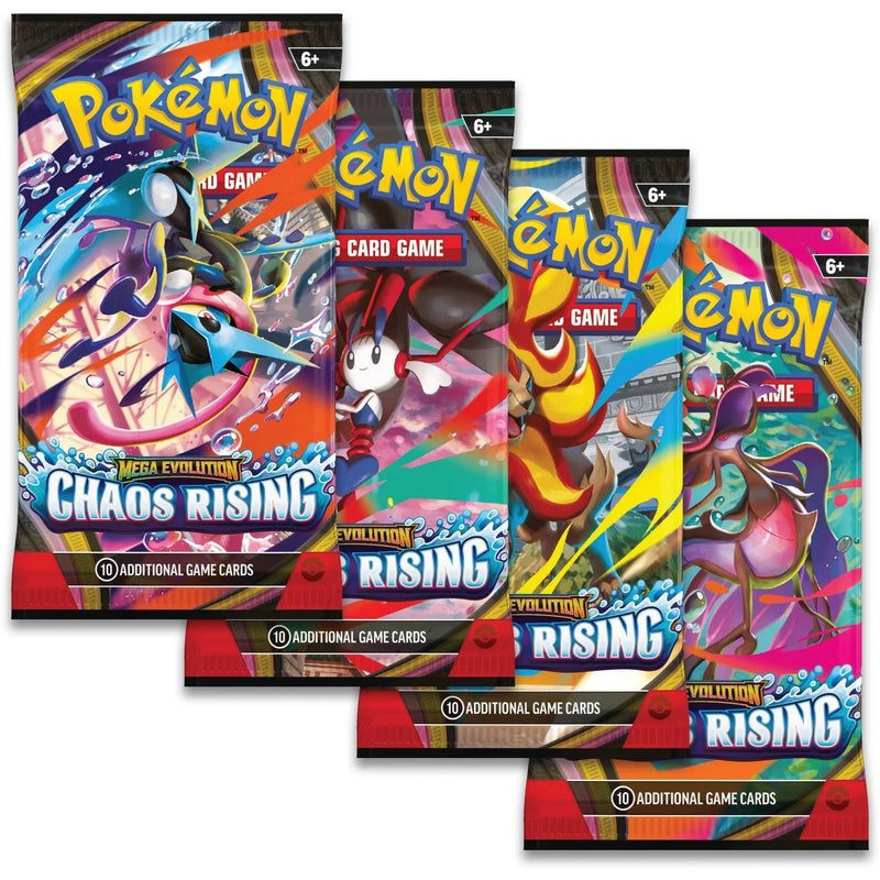 Pokémon card game packs with colorful designs on a white background