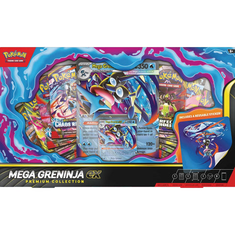 Pokémon trading card game box featuring Mega Greninja EX on a white background