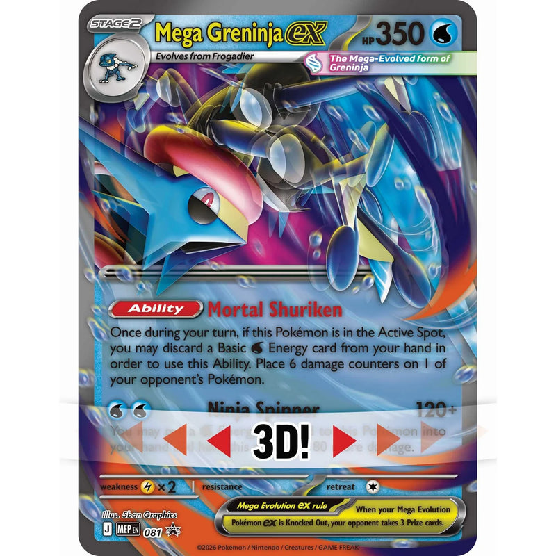 Pokémon trading card featuring Mega Greninja EX with colorful design and text.