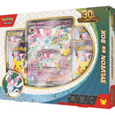 Pokémon TCG 30th Celebration Sylveon ex Box with promo card, oversize card and booster packs.