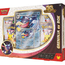 Pokémon TCG 30th Celebration Greninja ex Box with promo card, oversize card and booster packs.