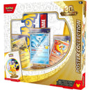Pokémon 30th Celebration Poster Collection box set, featuring a gold and white box with a clear window displaying trading cards and a small promotional card in front, on a white background.