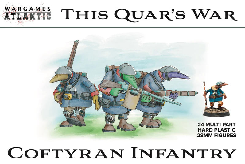 Coftyran Infantry figures from Wargames Atlantic with text about product details.