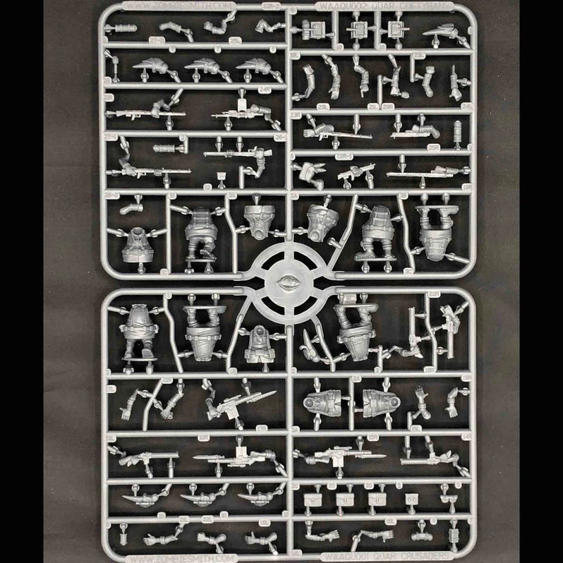 Plastic model parts on a black background