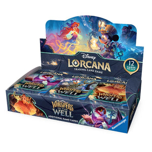Disney Lorcana trading card game packaging with characters and 'Whispers in the Well' text.